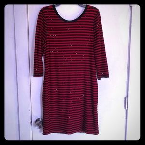 Express Red/Black Sequin Striped Stretchy Dress/ L